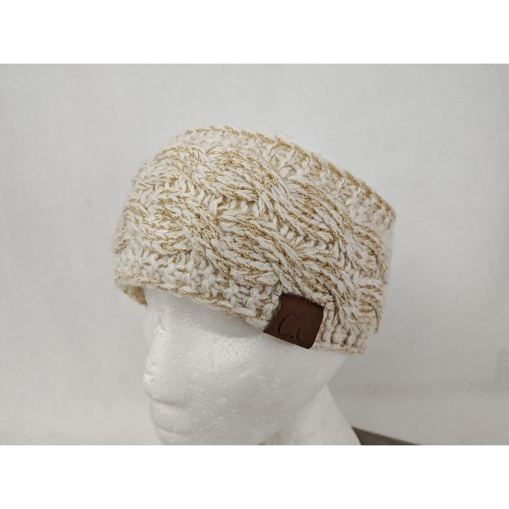 Women's Headband Fleece Lined Tan Cream C.C Cable Knit Acrylic Ear‎ Warmer